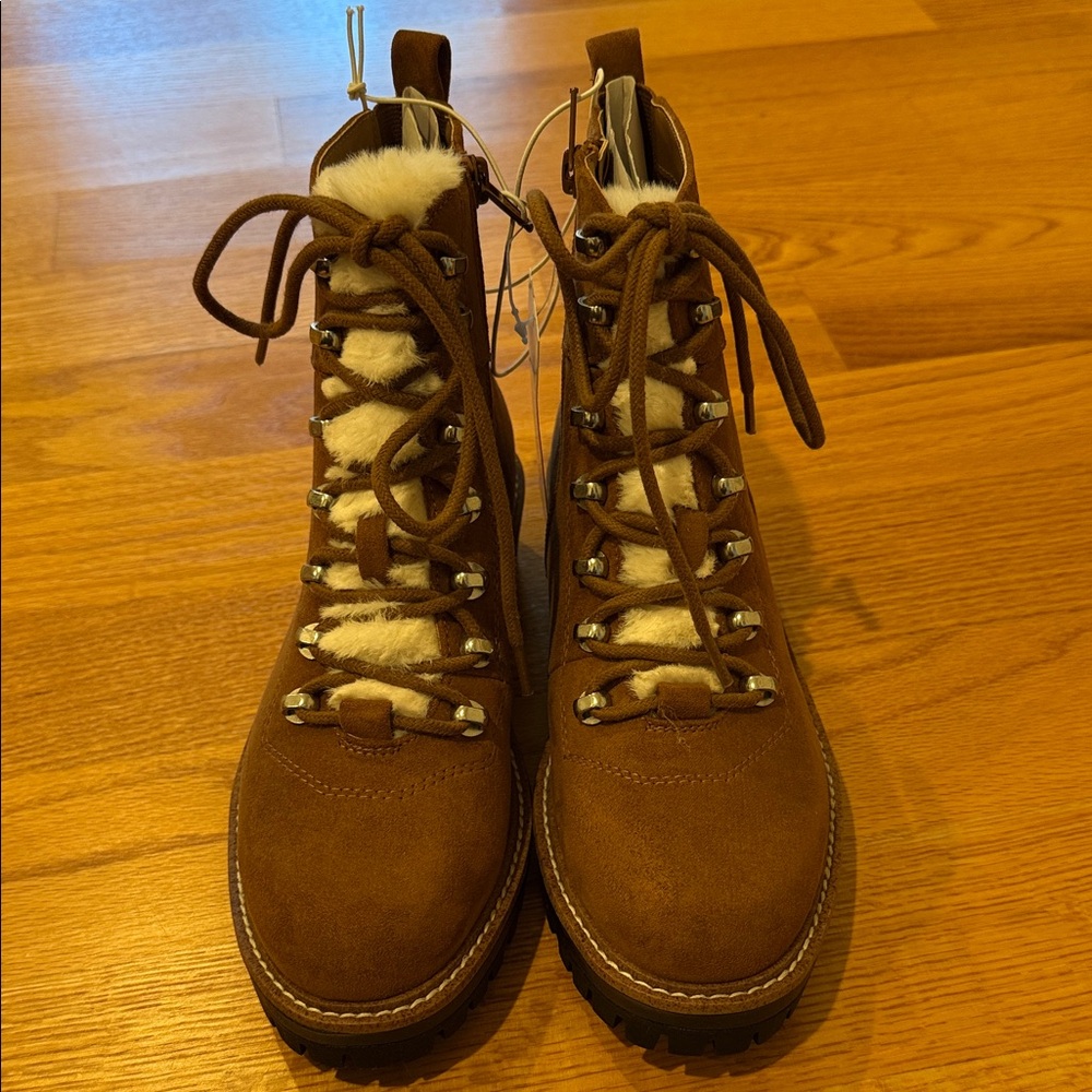 a new day Brown Lace Up Boots with White Accents